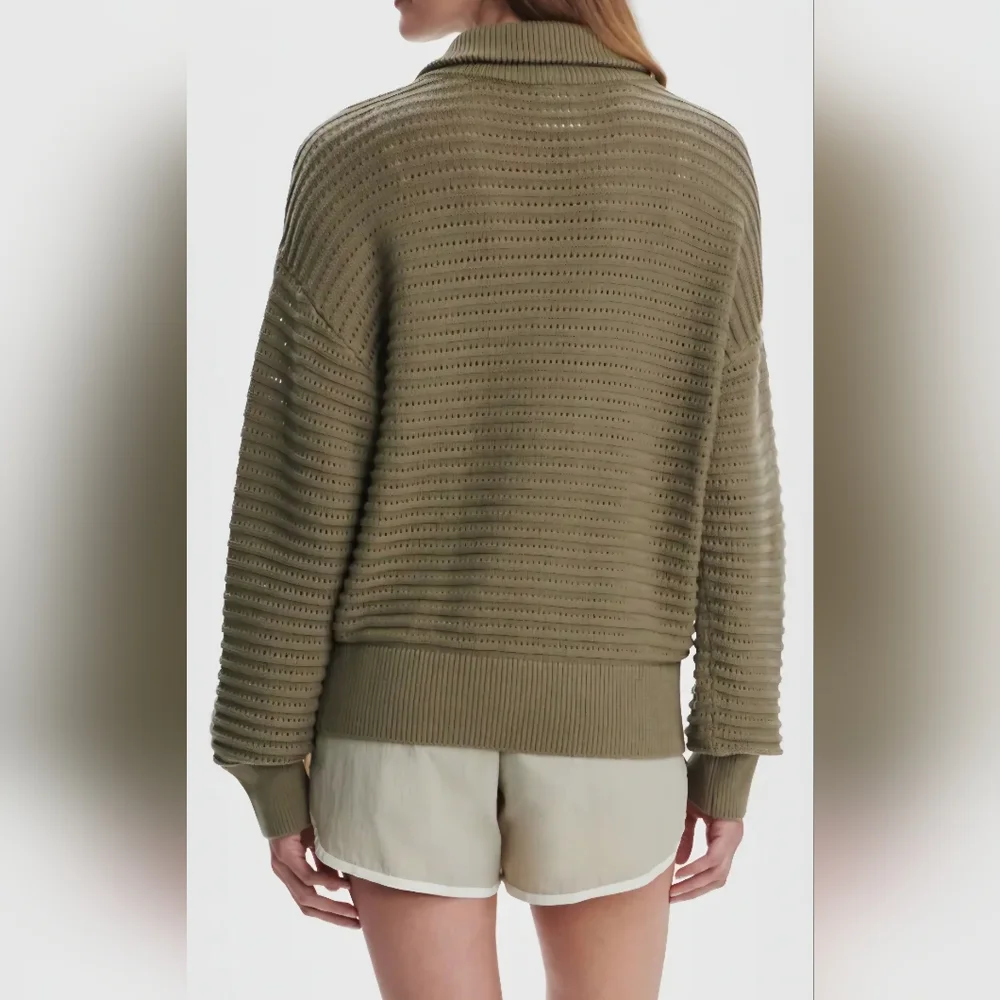 Varley Tara Pointelle Half Zip Sweater Dusty Green - Picture 5 of 5